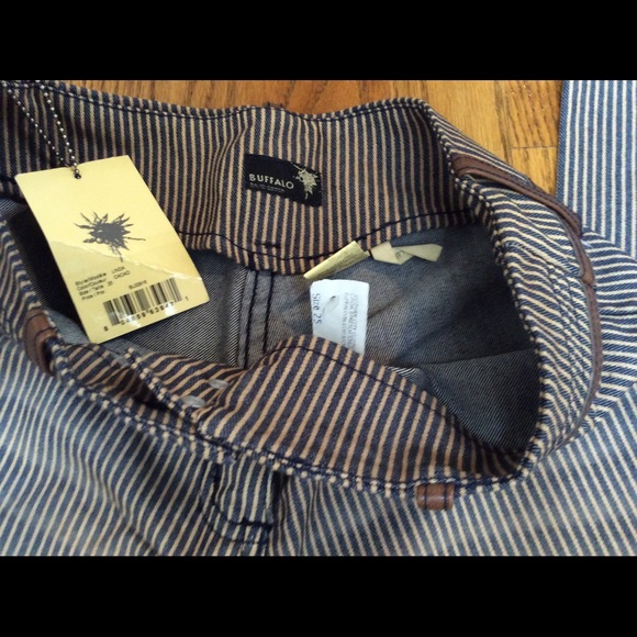 Buffalo Striped Denim Leather Trim Pants Jeans - Picture 4 of 6